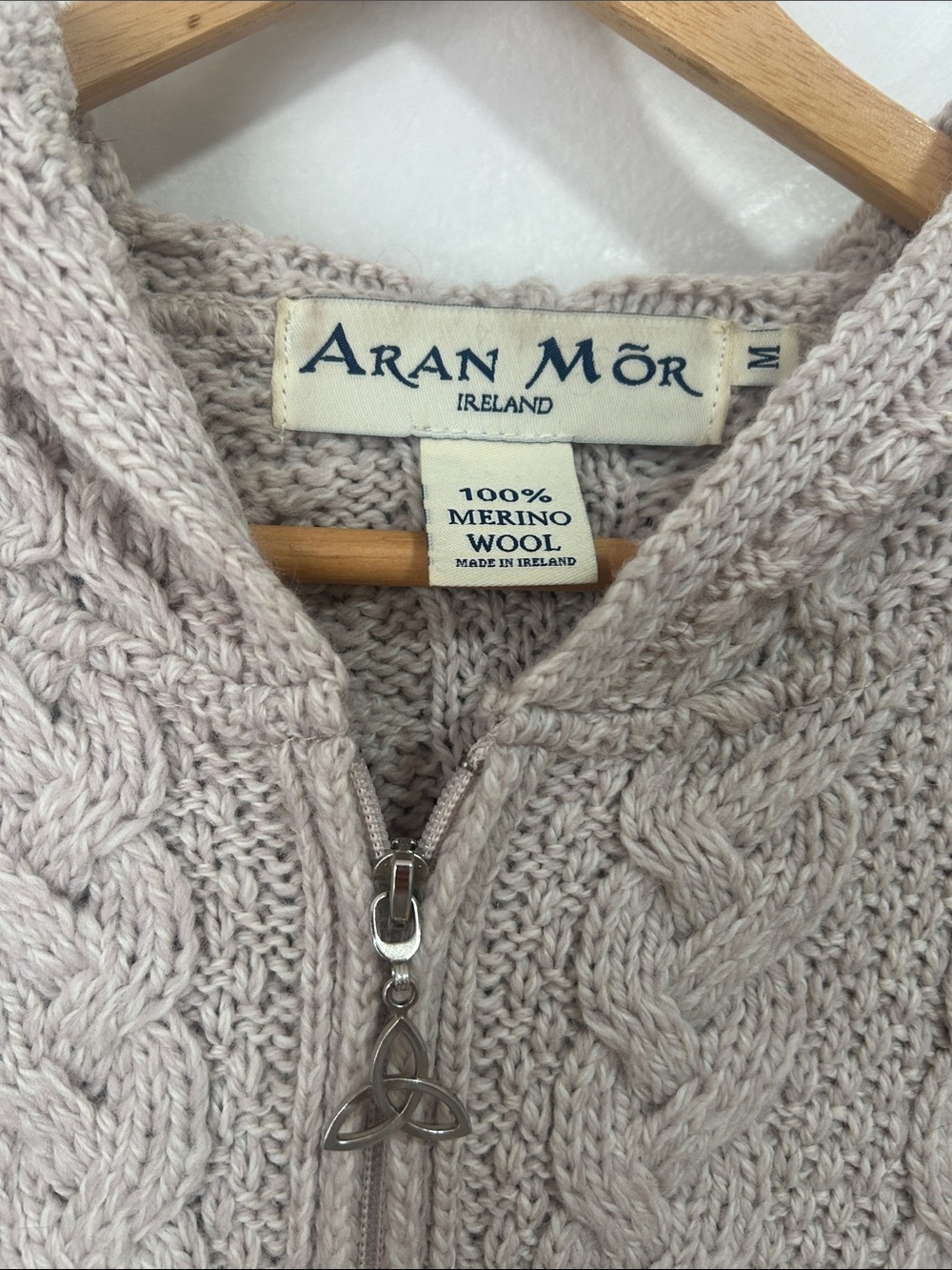 Aran mor Ireland 100% Merino wool knit cardigan zipper sweater medium - Picture 7 of 9